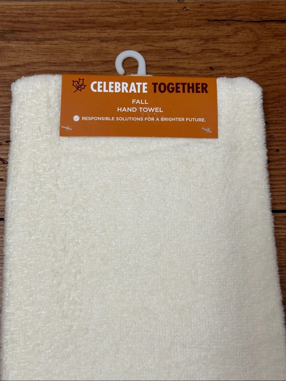 Celebrate Together Fall Embroidered Cream Hand Towel with Pumpkin Motif